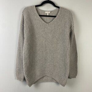 Garnet Hill Cashmere Chunky-Rib Pullover Size M Gray V Neck 100% Cashmere